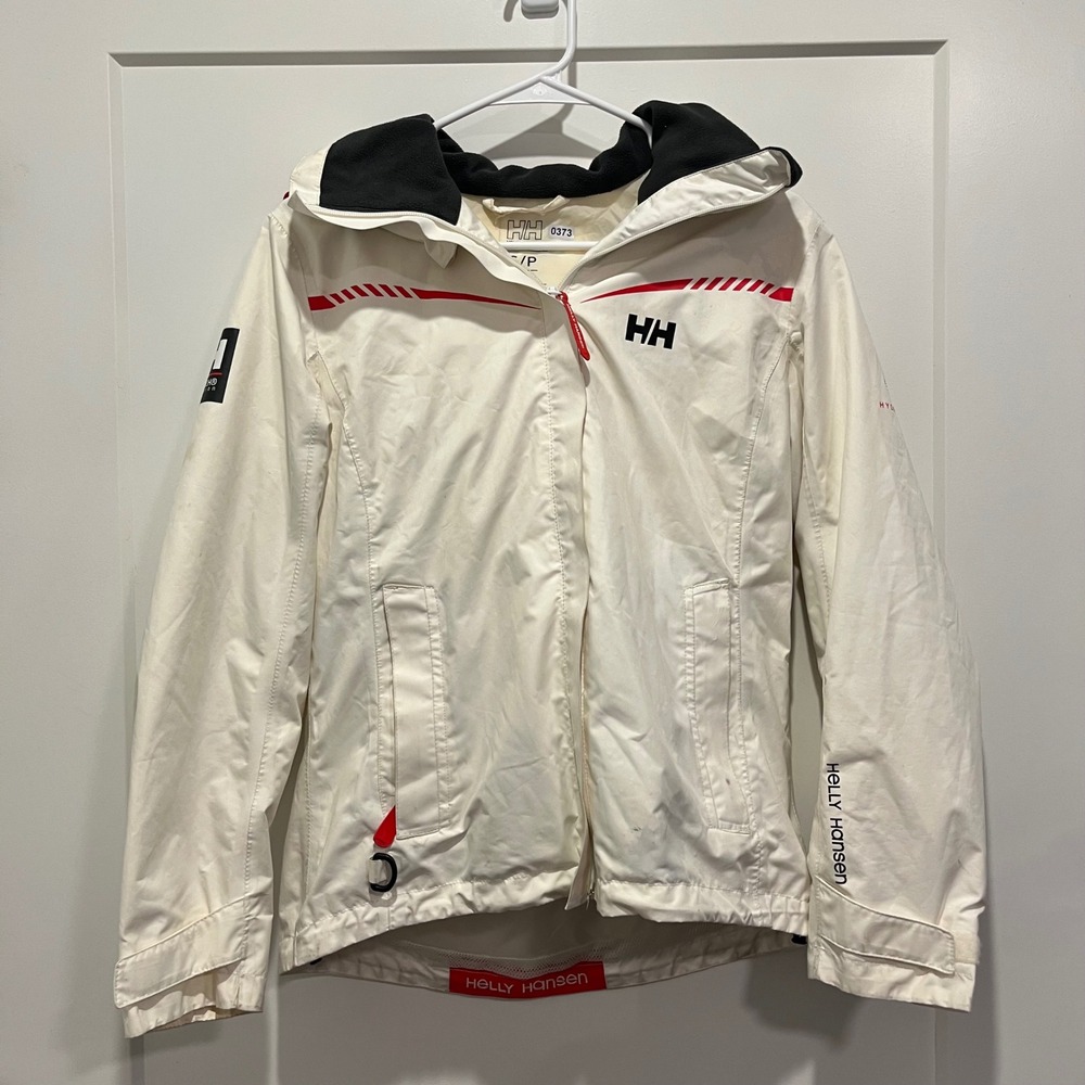 Helly Hansen Womens White Sailing Jacket Hooded Full Zip Coat Small Regular 0373